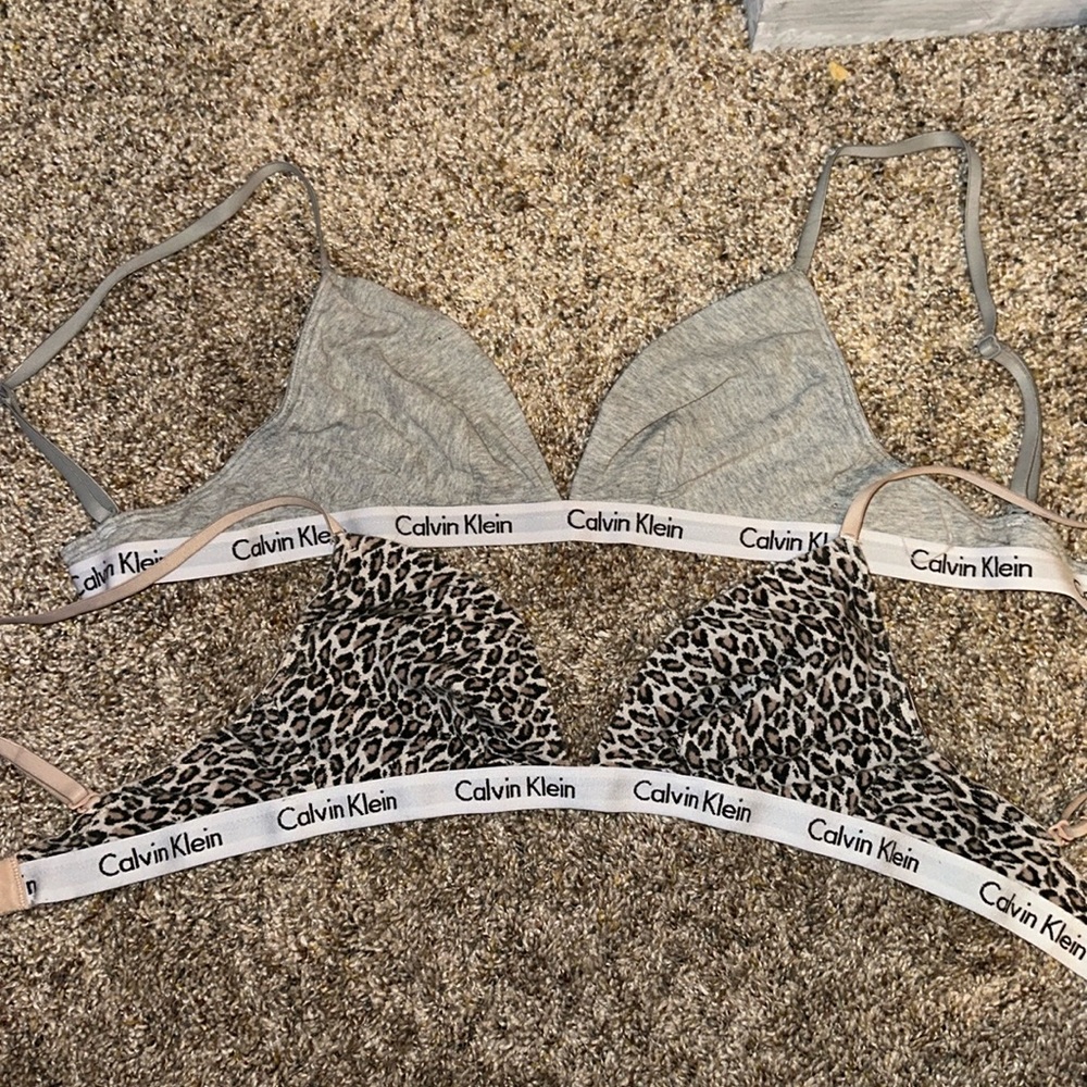 2 Calvin Klein bras. 
Lightly used.
Size small.
Smoke free home.